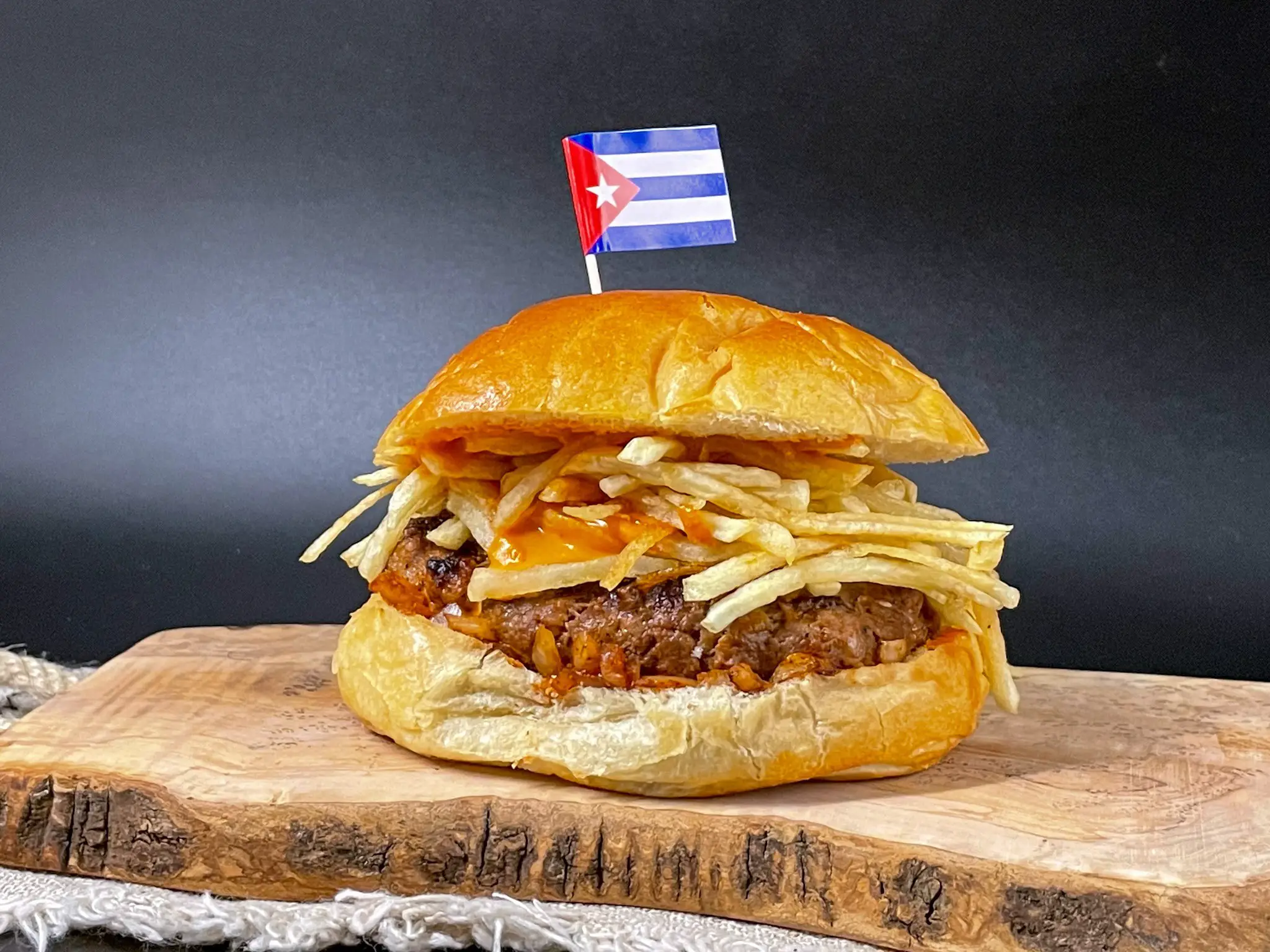 Picture of a frita cubana (Cuban hamburger)
