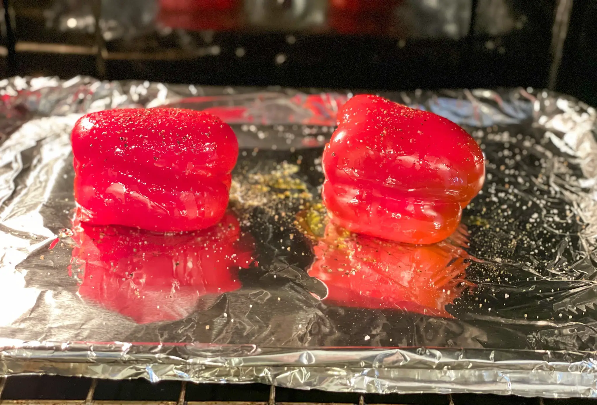 Red peppers before roasting.