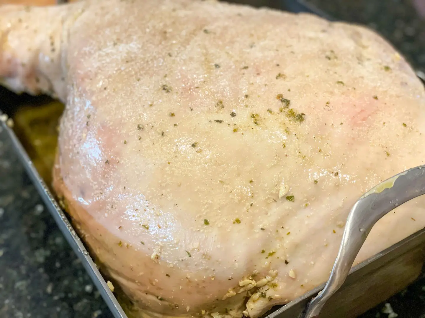 Begin roasting pork leg uncovered at 425* for 30 minutes.