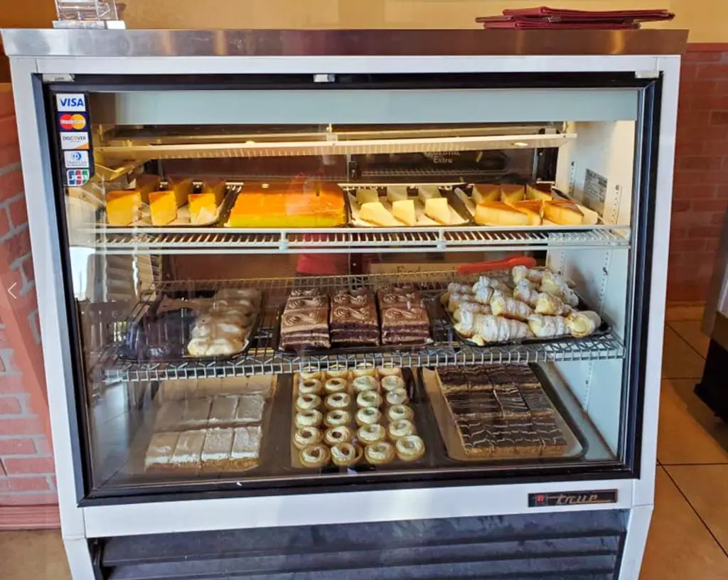 A display case filled with Cuban desserts at Cuban Food’s Bakery and Restaurant.