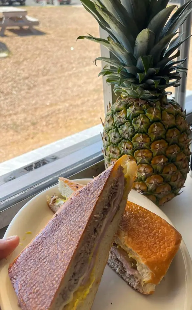 A Cubano sandwich cut in half from Iska’s Secrets.