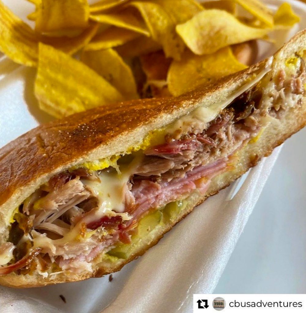 A Cuban sandwich and plantain chips from Mia Oh Food Truck.